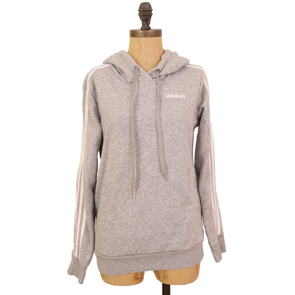 Adidas Essential 3 Stripe Hoodie Sweatshirt Top Size S Fleece Gray EUC B6